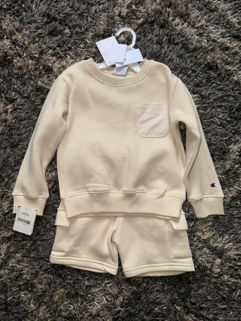 Champion Cream Kids Crewneck Sweatshirt & Shorts Set